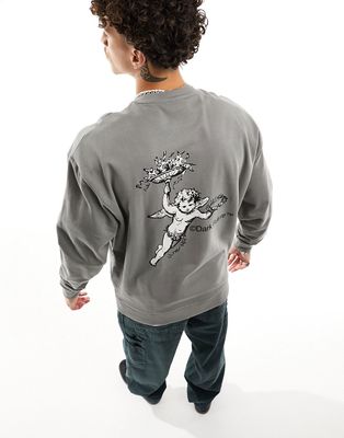 ASOS DARK FUTURE oversized sweatshirt in dark gray with cherub print