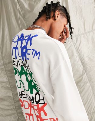 ASOS Dark Future oversized sweatshirt with large back logo graffiti graphic print in white - part of a set