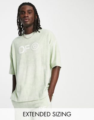 ASOS Dark Future oversized T-shirt in terry with side slits and logo embroidery in light green - part of a set-Neutral