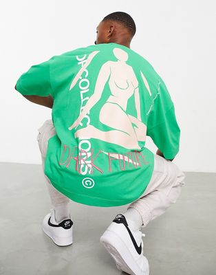 ASOS Dark Future oversized T-shirt with back graphic and logo prints in green