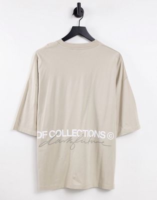 ASOS Dark Future oversized t-shirt with back logo print in neutral