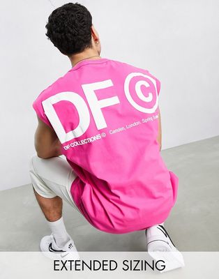 ASOS Dark Future oversized tank top in heavyweight jersey with front and back logo prints in pink