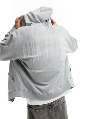 ASOS DARK FUTURE oversized zip through hoodie in gray with print