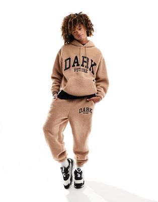 ASOS DARK FUTURE tapered sweatpants with embroidery in beige borg - part of a set-Neutral
