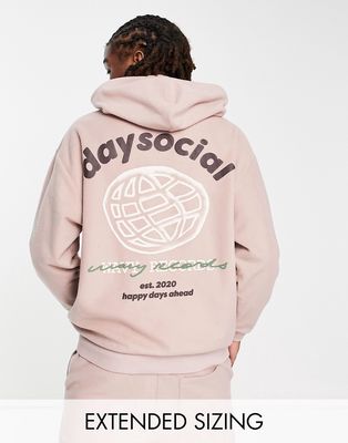 ASOS Daysocial oversized hoodie in polar fleece with large back graphic and logo embroidery in pink - part of a set-Brown