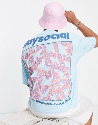 ASOS Daysocial unisex oversized t-shirt with back graphic print in light blue