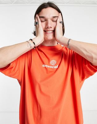 ASOS Daysocial unisex oversized t-shirt with logo chest print in orange