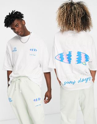 ASOS Daysocial unisex oversized t-shirt with multi surf graphic prints in white - part of a set