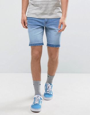 ASOS Denim Shorts In Skinny Light Blue With Dipped Released Hem