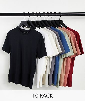 ASOS DESIGN 10 pack muscle fit t-shirt with crew neck in multiple colors
