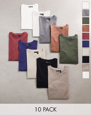 ASOS DESIGN 10 pack t-shirt with crew neck in multiple colors