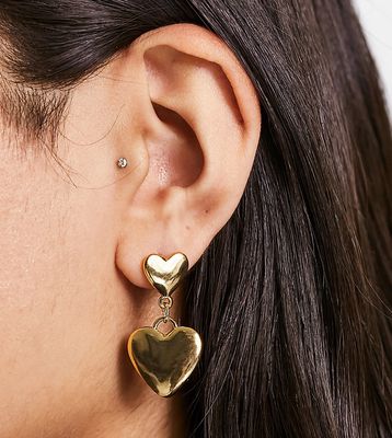 ASOS DESIGN 14k gold plated drop earrings with puff heart design