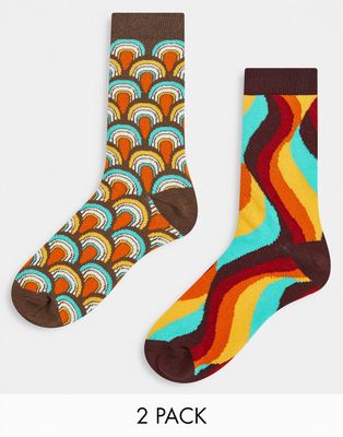 ASOS DESIGN 2 pack ankle sock with 70's print-Multi