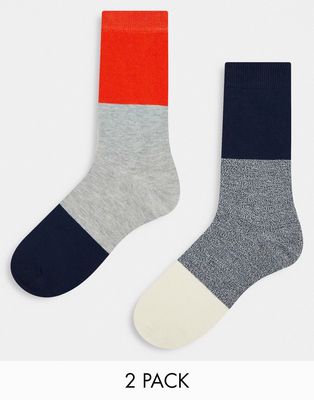 ASOS DESIGN 2 pack ankle socks with color block design-Multi