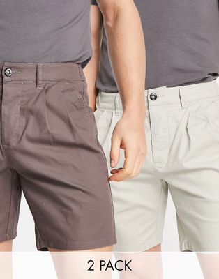 ASOS DESIGN 2 pack chino cigarette shorts in brown and beige save-Multi