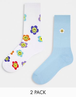 ASOS DESIGN 2 pack floral sports socks with embroidery-Multi