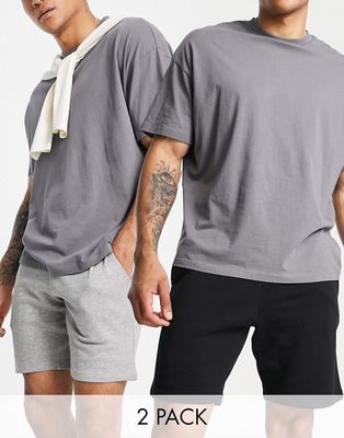 ASOS DESIGN 2 pack jersey slim shorts in black/heather gray-Multi