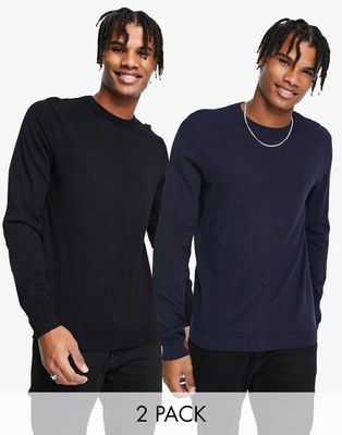 ASOS DESIGN 2 pack knitted cotton sweater in black & navy-Multi