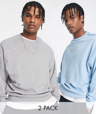 ASOS DESIGN 2-pack oversized sweatshirts in blue/gray heather-Multi