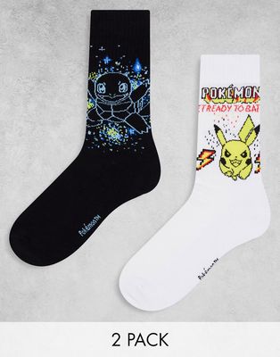 ASOS DESIGN 2 pack Pokemon sports socks in black and white-Multi