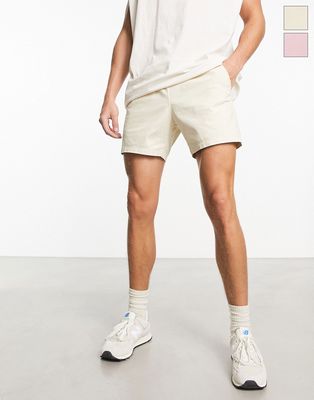 ASOS DESIGN 2 pack skinny chino shorts in beige and pink save-Multi