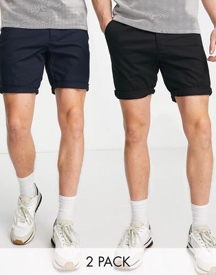 ASOS DESIGN 2 pack skinny chino shorts in black & navy save - MULTI