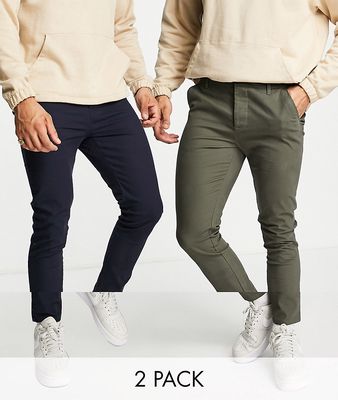 ASOS DESIGN 2-pack skinny chinos in khaki and navy - Save!-Multi