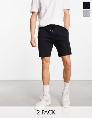 ASOS DESIGN 2-pack skinny jersey shorts in gray heather/black-Multi