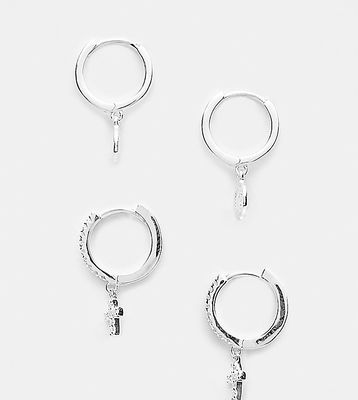 ASOS DESIGN 2 pack sterling silver hoop earrings set with cross and coin-Multi