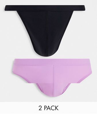 ASOS DESIGN 2 pack swim briefs and thong in purple/black SAVE-Multi