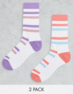 ASOS DESIGN 2 pack white sports socks with stripe design