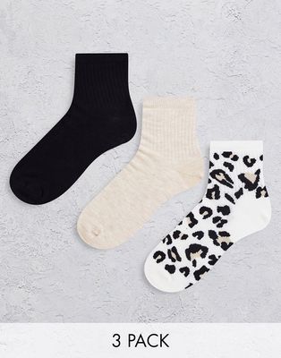 ASOS DESIGN 3-pack ankle socks with animal print in multi