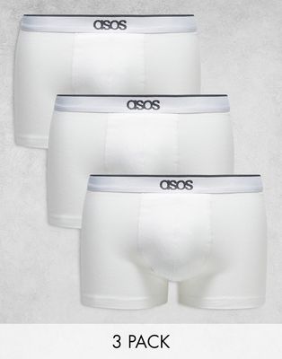 ASOS DESIGN 3 pack branded waistband trunks in white