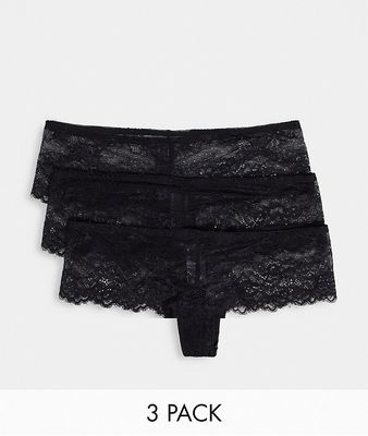 ASOS DESIGN 3 pack eyelash lace thong in black