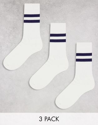 ASOS DESIGN 3 pack navy stripe sports socks-Neutral