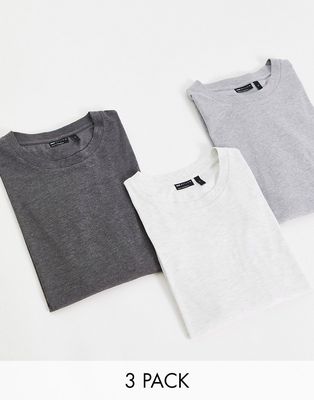 ASOS DESIGN 3 pack oversized t-shirt with crew neck in white, gray and charcoal-Multi