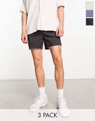 ASOS DESIGN 3 pack slim chino shorts in shorter length in beige, gray and washed black-Multi
