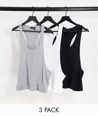 ASOS DESIGN 3 pack tank top with extreme racer back in white, black and heather gray-Multi