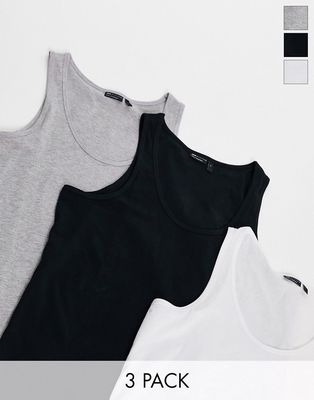 ASOS DESIGN 3 pack tank top with scoop neck white, black and gray heather-Multi