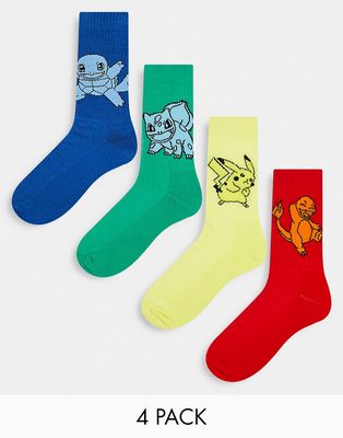 ASOS DESIGN 4 pack of Pokemon sports socks-Multi