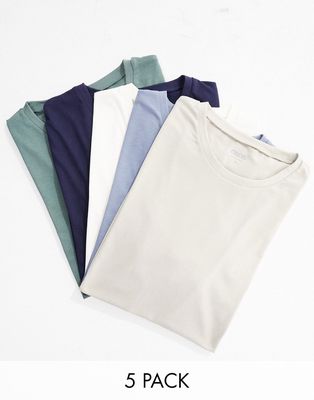 ASOS DESIGN 5-pack crew neck T-shirts in multiple colors