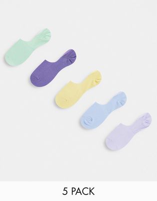 ASOS DESIGN 5-pack liner sock in pastel colors-Multi