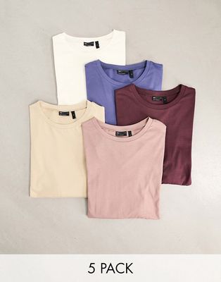 ASOS DESIGN 5 pack long sleeve T-shirt in multiple colors