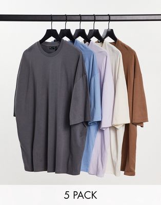 ASOS DESIGN 5 pack oversized t-shirt with crew neck in multiple colors