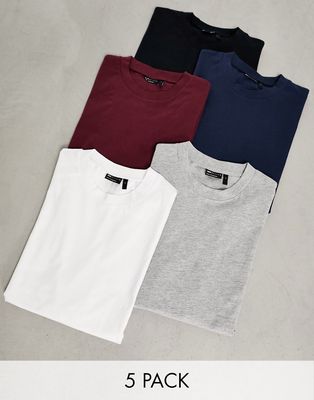 ASOS DESIGN 5 pack relaxed fit t-shirt with crew neck in multiple colors