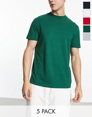 ASOS DESIGN 5 Pack t-shirt 5 with crew neck in multiple colors