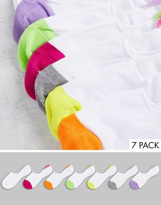 ASOS DESIGN 7 pack liner socks in white with contrast toe and heel