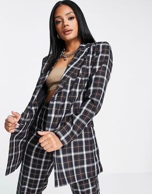 ASOS DESIGN 70s double breasted suit blazer in check-Multi