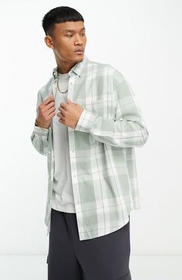 ASOS DESIGN '90s Check Oversize Flannel Button-Down Shirt in Mid Green