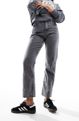 ASOS DESIGN 90s High Waist Crop Straight Leg Jeans in Light Grey